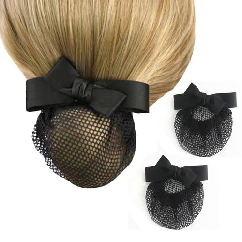 Women Hair Clip,2PCS,Ribbon Barrette With Net Chignon,Professional Hair Bun Cover, Black Bun Cover Hair Tie, Barrettes Net Snood Hairnet Bow Bow-knot Decor Hair Clip Hairnet，Black