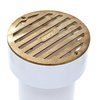 NDS 910B, 4 In. Round Grate Drain Cover, with PVC Collar, Connects to 3 Inch Drain Pipe & 4 Inch Drain Fittings, for Small Lawns, Landscaping and Patios, Satin Brass