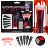 Halloween Face Painting Makeup Kit, Black Gray Red Face Paint + Vampire Fangs Teeth + Fake Blood Washable + Halloween Nails Black, SFX Face Body Paint for Zombie Cosplay, Injuries, Blood Effects