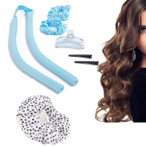 Blue Olive Beauty – 7-Piece Hair Styling Bundle, Heatless Hair Curler with Silk Scrunchies, Claw Clip and Hair Clips for DIY Overnight Curls, Comes with a Microfiber Scrunchie for Fast Hair Drying