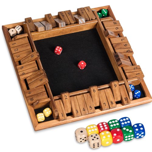 BIVOMON Shut The Box Dice Game with 16 Dice,1-4 Players Wooden Board Table Math Game for Kids Adults, Classic Dice Board Game for Classroom,Home,Party or Pub（12 inches）