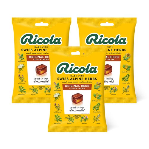 Ricola Original Herbal Cough Suppressant Throat Drops, 21ct Bag (Pack of 3)