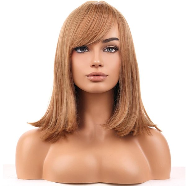 WTHCOS Strawberry Blonde Wig Short Straight Wig With Bangs for Women Short Bob Wig Heat Resistant Synthetic Hair Wigs for Daily Use Halloween costume Cosplay Wig With Wig Cap