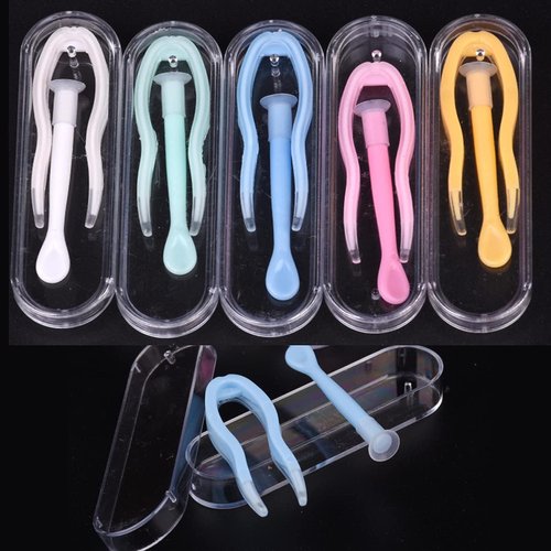 SUKPSY 5 Sets Mini Colorful Portable Contact Lens Stick Tool with Plastic Case,Inserter/Remover and Plastic Tweezer Set with Soft Tip