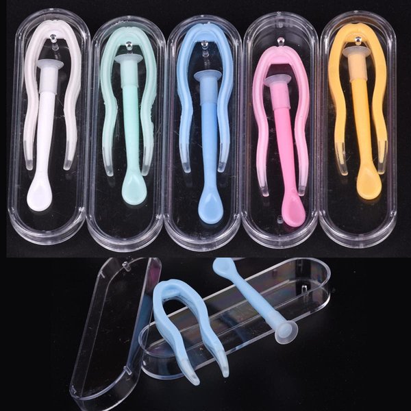 SUKPSY 5 Sets Mini Colorful Portable Contact Lens Stick Tool with Plastic Case,Inserter/Remover and Plastic Tweezer Set with Soft Tip
