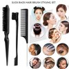 4Pcs Hair Wax Stick & Slick Back Hair Brush Versatile Hair Styling Set, Hair Wax Stick for Flyaways & Wigs Hair Tamer Styling, Edge Brush, Teasing Brush and Rat Tail Combs for Kid Women Girls (Black)