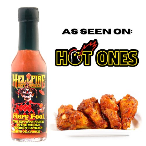Hellfire Hot Sauce Fiery Fool - Extreme Hot Sauce without Extract, Featured on Hot Ones TV Show, 5 oz.