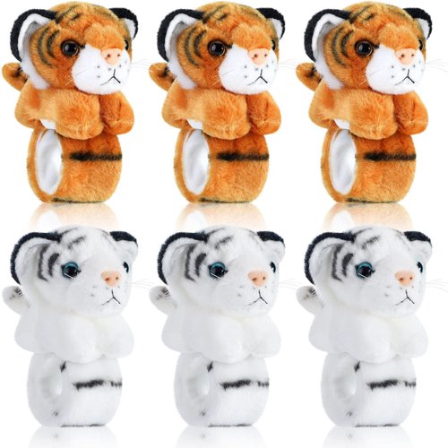 Sosation 6 Pcs Stuffed Animal Slap Bracelets for Kids Hug Slap Bracelet Bulk Tiger Stuffed Animal...