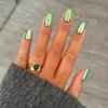Metallic Green Square Press on Nails Medium Short,KQueenest Mirror Metal Plating False Acrylic Nails Press Ons,Chrome Fake Nails for Girls,Gloss Glue on Nails Medium Length in 24 PCS