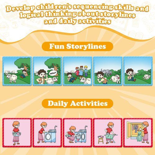 Kasfalci Sequencing Cards,Sequence Board Game for Kids,Speech Therapy Materials Toys for Autism,Story Storytelling,Social Skills,Sentence Building,Preschool Learning Activities,Classroom & Homeschool