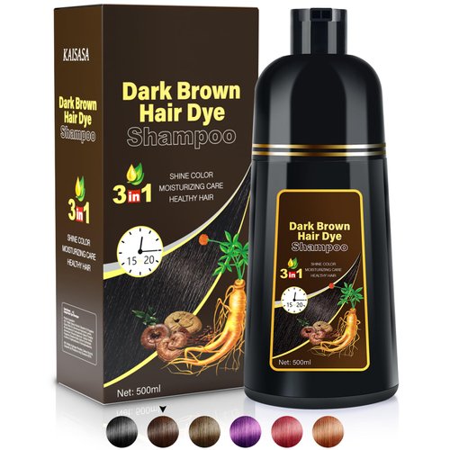 MOISTAR Dark Brown Hair Dye Shampoo 3 in 1 Shampoo para canas mujer for Gray Hair Coverage Hair Color Shampoo for Women and Men Instant Herbal Ingredients - Long Lasting 500ML
