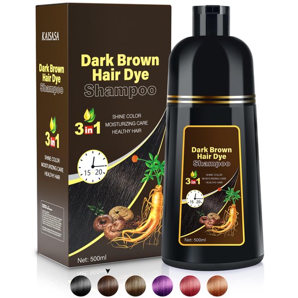 MOISTAR Dark Brown Hair Dye Shampoo 3 in 1 Shampoo para canas mujer for Gray Hair Coverage Hair Color Shampoo for Women and Men Instant Herbal Ingredients - Long Lasting 500ML