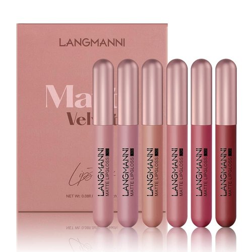 BIOKUSY 6 PCS Matte Liquid Lipstick Set, Velvet Muddy Finish, Dark Red Burgundy Mini Lip Stain, Long Lasting 24 Hours Waterproof Smudge Proof Lip Gloss, Permanent Blush, Lip Makeup Gift Kit