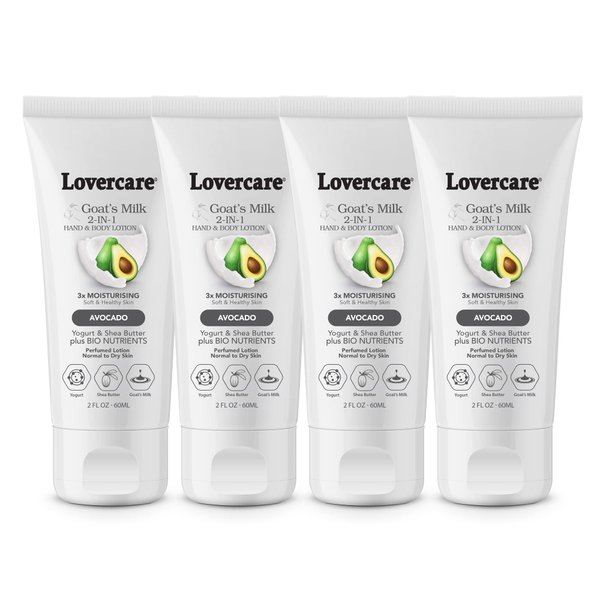 Lover's Care 4-PACK Goat Milk Body Lotion for Dry Skin 2 oz (60 ml) Avocado Pack of 4