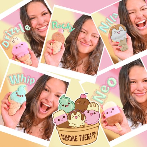 Cute Plushies for Emotional Support – Sundae Therapy Ice Cream Plush Set– Cute Plush Toy Gifts for Girlfriend - Food Plushies for All Ages - Funny Gifts for Women - Includes 5 Dolls & Carrying Basket