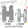 LovesTown Happy Birthday Banner, Silver Birthday Sign Banner Mylar Foil Letters Balloon Happy Birthday Metallic Balloons for Kids Party Supplies