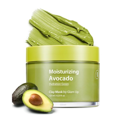 GLAM UP Moisturizing Avocado Clay Mask - Deep Pore Cleansing Detox Clay Mask with Bentonite, Kaolin Clay and Avocado - Vegan Clay Mask for Face and Body - (125ml/4.23 Oz)