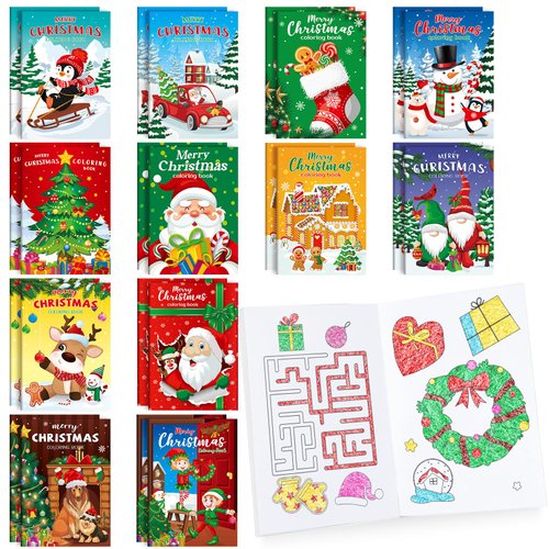 BenLouis Christmas Mini Coloring Activity Books for Kids Christmas Party Favors Bulk for Xmas Holiday Classroom School Gift Prizes Stocking Goodie Bags Stuffer Craft（24Pcs Coloring Book