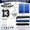 13th Birthday Decorations for Boys, 73PCS Blue Black Happy 13th Birthday Decorations Boy Girls 13 Year Old Birthday Balloons Banner, Tablecloth, Fringe Curtains Hanging Swirls Bday Party for Teenager