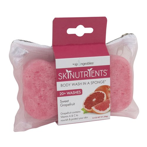 Spongeables Body Wash in a 20+ Wash Sponge, Sweet Grapefruit, 3 Count