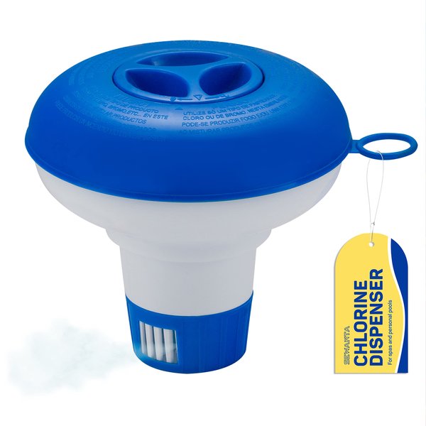 Floating Chlorine Dispenser for Spas and Personal Pools, Fits 1" Tablets - Mini Pool Chlorine Floater with Adjustable Flow Vents Balanced Chemical Dispenser [1" Tablet Capacity] 5" Diameter Floater