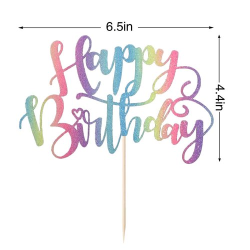 Naicaek Handmade Glitter Happy Birthday Cake Topper,Birthday Party Cake Decorations, Anniversary/Birthday Party Decoration Supplies (Rainbow)