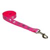 Small Pink Reflective Skull Dog Leash: 3/4" wide, 4ft length - Made in USA.