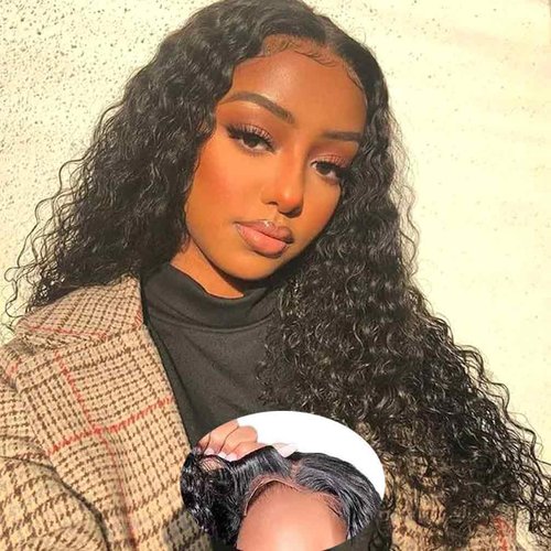 WPPIKK Wear and Go Glueless Wigs Human Hair Pre Plucked Pre Cut Deep Wave Lace Front Wigs Human Hair 4x4 Lace Closure Wigs Human Hair Wigs for Black Women Glueless (20 Inch)