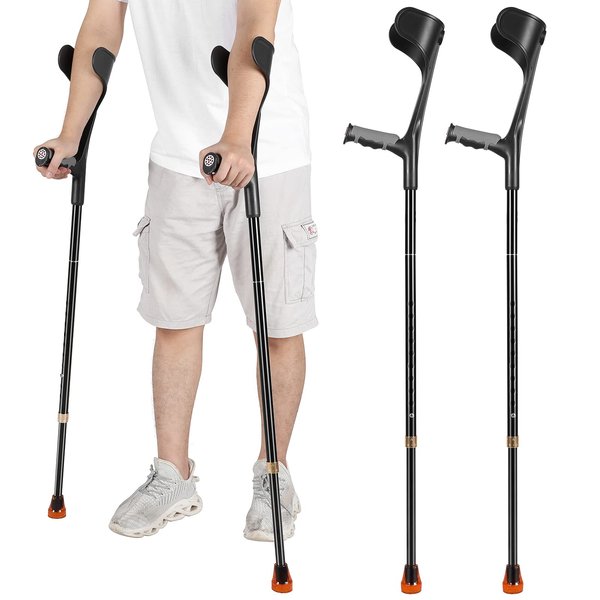 Antdvao Forearm Crutches Pair Folding Crutches Lightweight Adjustable Crouches for Walking,Rubber Handles, Comfortable, Non-Slip Crutches for Adults(Black)