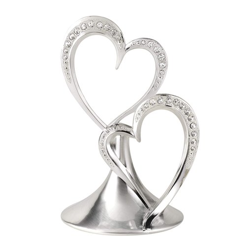 Hortense B. Hewitt Sparkling Love Double Hearts Anniversary, Engagement, Wedding Cake Topper, 5.5-Inches, Metal with Rhinestones, Silver