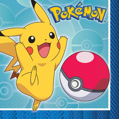 Multicolor Pokemon Beverage Napkins - 5" x 5" (Pack Of 16) - Vibrant Design Paper Party Napkins & Unique Design, Perfect for Kid's Celebrations