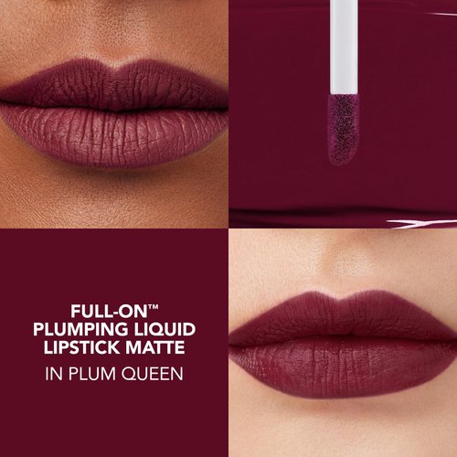 Buxom Full-On Plumping Liquid Lipstick Matte, Plumping Lip Color with Vitamin E, Hyaluronic Acid & Plumping Peptide Complex, Hydrates & Smooths Lip Lines, Transfer-Proof, Cruelty-Free (Plum Queen)
