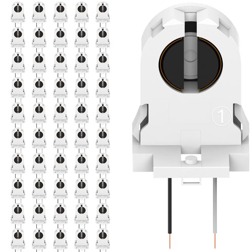 JACKYLED Screw Type T8 Lamp Holder with Wires 50-Pack UL Non-shunted Tombstone Light Socket for LED Fluorescent Tube Replacements