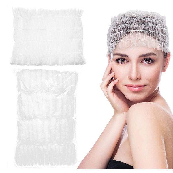 JEWMIA 100 Pcs Disposable Non Woven Hair Band, Disposable Spa Headbands Non Woven Facial Cloth Stretch Skin Headbands for Salon Makeup Sauna