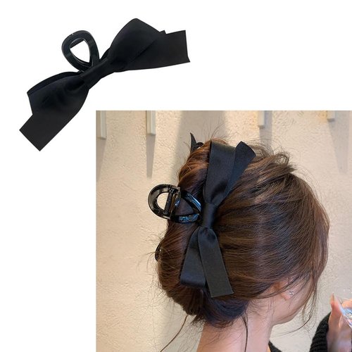 Black Hair Bow Claw Clip for Women Girls Bowknot Hair Claw Jaw Clips Barrettes for Thick Thin Hair Nonslip Bow Claws Clamps Hair Clips for Women Big Bows Hair Claws Barrette