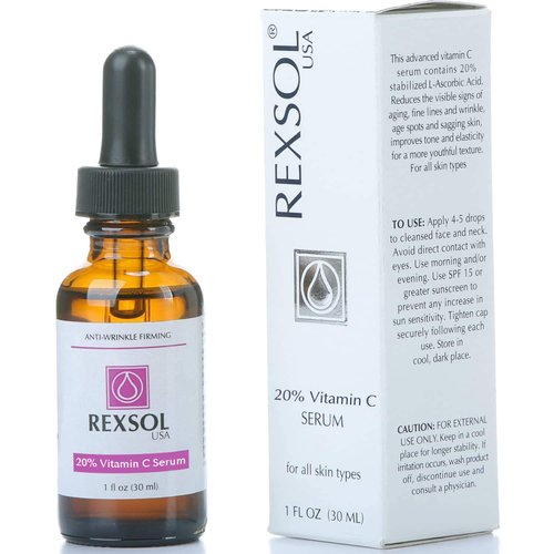 REXSOL 20% Vitamin C Serum Anti-wrinkle Firming | With Hyaluronic acid | Dark Circle & Sun Damage Corrector | Effectively minimizes the appearance of fine lines, wrinkle & age spots.(30 ml/1 fl oz)