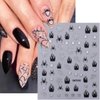 6 Sheets Halloween Nail Stickers Gold Silver Black Spider Web Nail Decals with Glitter Designs 3D Self-Adhesive Star Spider Nail Supplies Horror Stars Heart Flame Nail Art Stickers for Women Girls