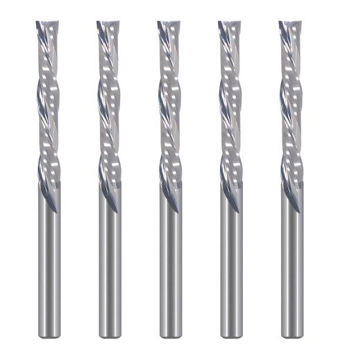 HOZLY 3.175mmX22mm Left Handed 2 Spiral Flute Bits Down Cut Carbide Endmill Cutter Pack Of 5
