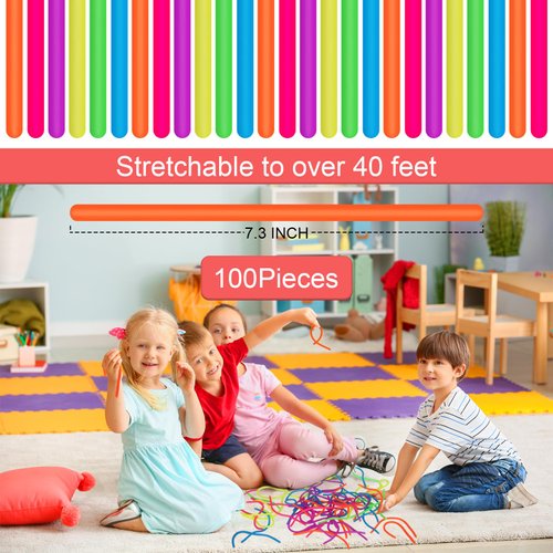 Estimable 100 PCS Colorful Stretchy Fidget Strings Sensory Toys, Carnival Prizes Fidget Stress Relief Toy for Classroom Prize Children Gift Birthday Party Favors Kids 4-8 8-12