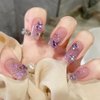 ANDGING Light Pink Press on Nails Coffin Short Medium Ombre Glue on Nails with Bling Glitter Butterfly Rhinestone Design Fake Nails for Wedding Acrylic False Nails Manicure Stick on Nail with Glue