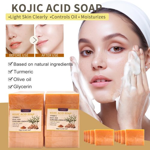5 Pack Turmeric Bar Soap for Face & Body Cleanser,with Vitamin C, Kojic Acid, Collagen, Turmeric,Hyaluronic Acid Handmade Tumeric Soap Bar for All Skin Types