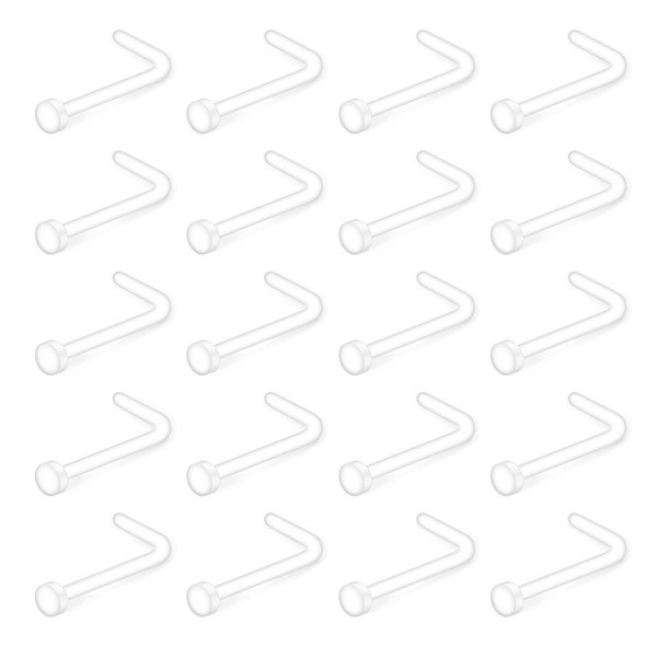 Ruifan 18G Clear Bioflex L Shaped Nose Ring Stud Retainer Body Jewelry Piercing Top Flat 2mm 20PCS