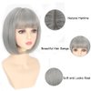 Refined Short Bob Wigs With Bangs 12 inch Straight Synthetic Cosplay Party Wig For Women Daily Use Colorful Hair Wigs (Grey, 12 Inch)