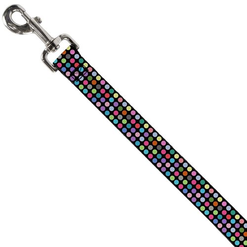 Dog Leash Mini Polka Dots Black Multi Color 4 Feet Long 1.0 Inch Wide