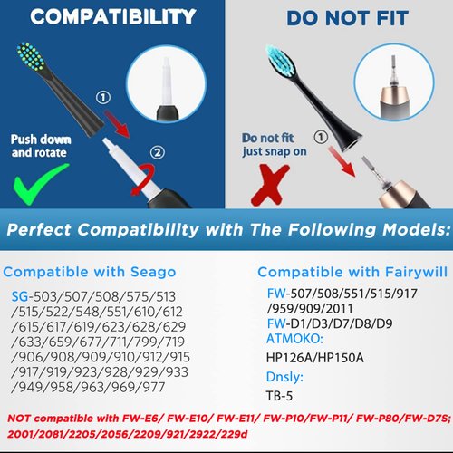 Senyum Toothbrush Replacement Heads for Fairywill,Replacement Brush Heads for Fairy Will, Electric Toothbrush Head for FW-507/508/551/515/917/959,FW-D1/D3/D7/D8, 10 Pack