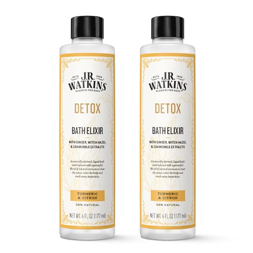 J.R. Watkins Detox Bath Elixir, Liquid Bath Soak Turmeric & Citron with Detoxifying Natural Extracts, No Salt, No Residue, 6 oz (Pack of 2)