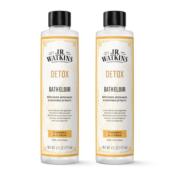 J.R. Watkins Detox Bath Elixir, Liquid Bath Soak Turmeric & Citron with Detoxifying Natural Extracts, No Salt, No Residue, 6 oz (Pack of 2)