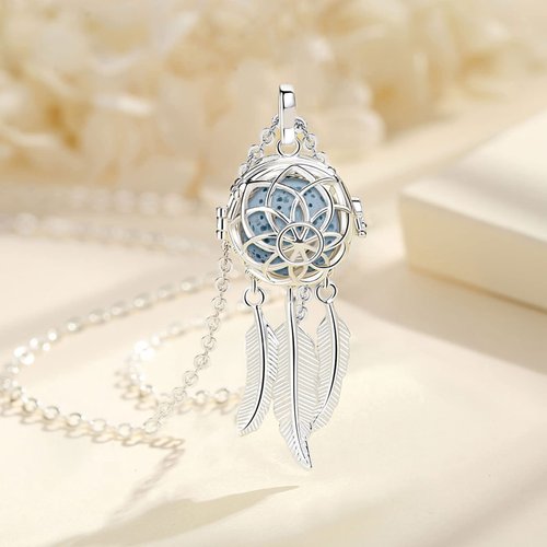 INFUSEU Dreamcatcher Necklace Aromatherapy Gifts Essential Oil Diffuser Lava Rock Stone Pendant Native American Indian Jewelry for Women Dream Catcher Feather Spiritual Meditation Items