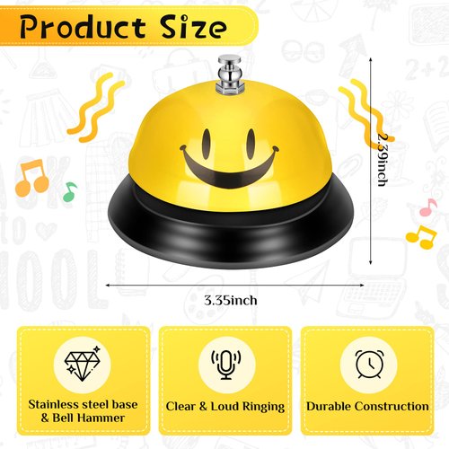 Chumia 6 Pcs Call Bell Desk Bell for Service 3 Inch Diameter Smile Face Service Bell for Desk School Bell with Metal Anti Rust Construction Front Desk Bell for Hotel Restaurant Office School, 6 Color