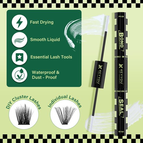 Lash Bond and Seal 10ML White Bond and Seal Lash Glue KEYYOU Lash ClUSter Glue MasUSra for Long Lasting WaterProof Lash Extension Glue Clear-5ml+5ml